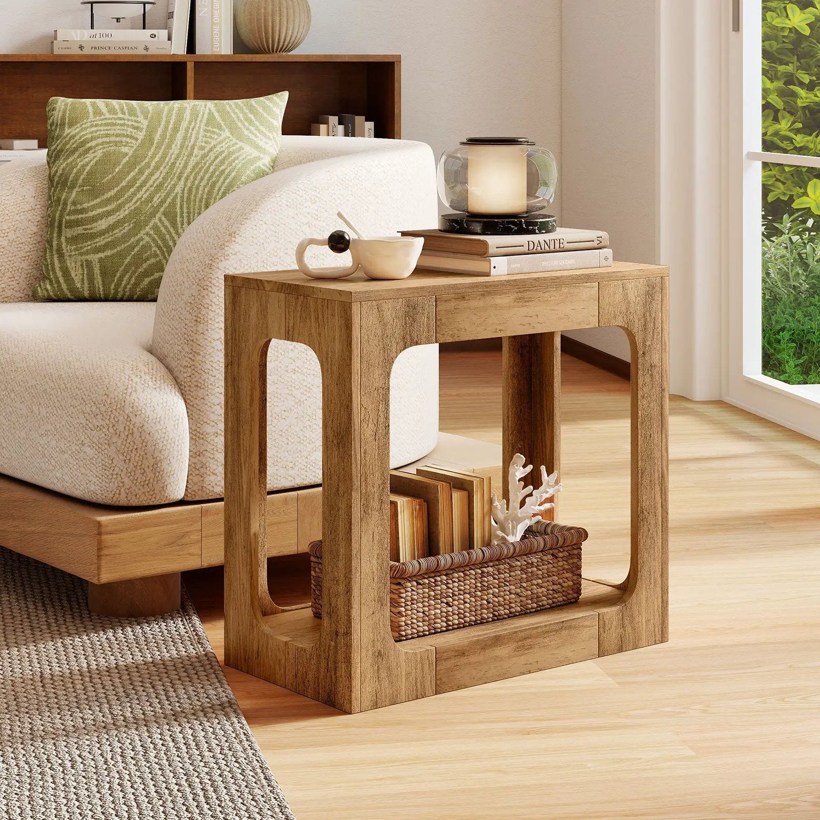 2-Tier End Table with Storage Shelf for Living Room-Oak by DirectDeals