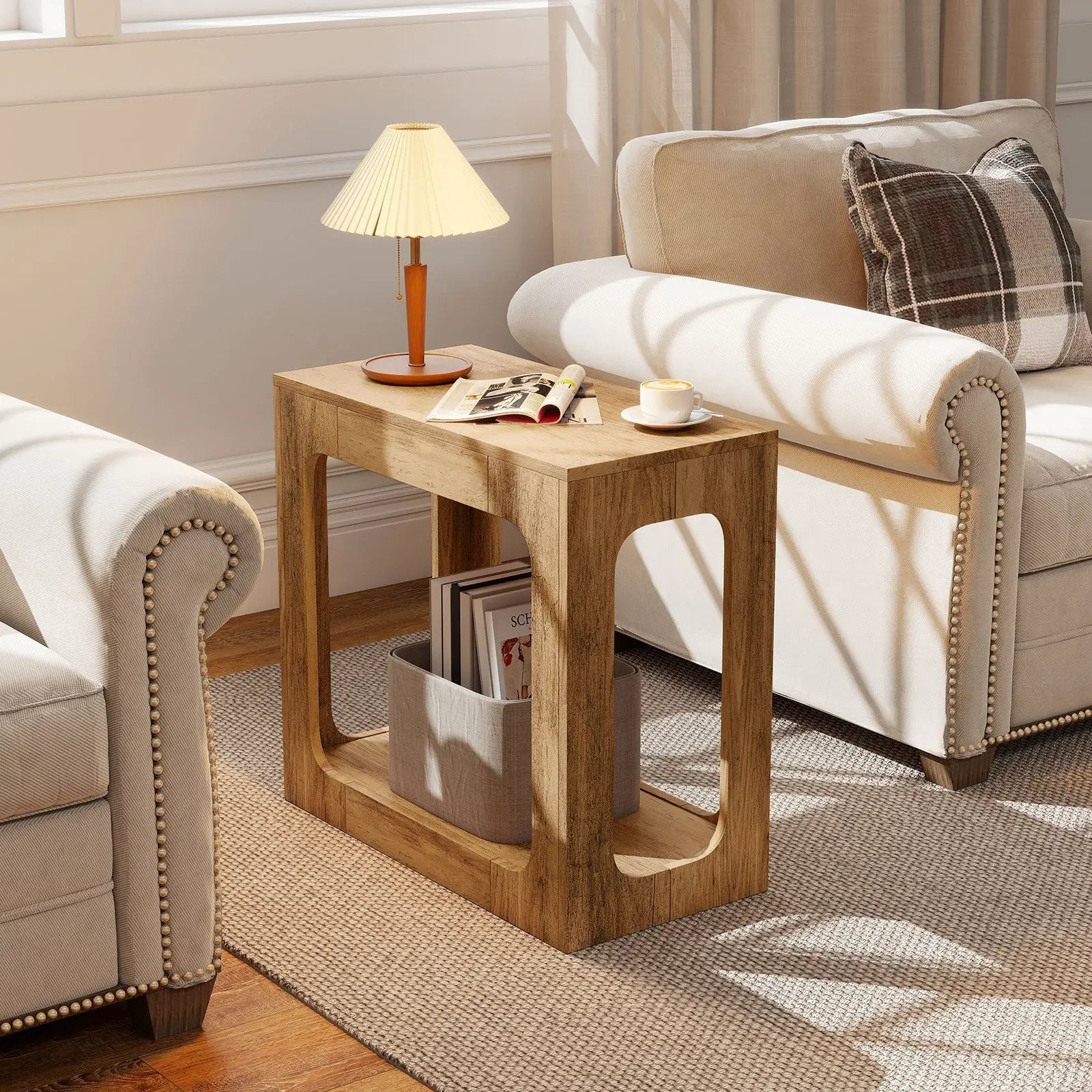 2-Tier End Table with Storage Shelf for Living Room-Oak by DirectDeals