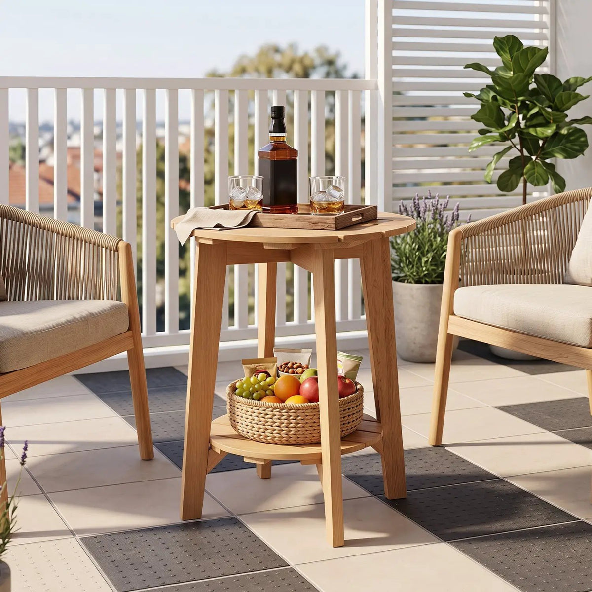 2-Tier Eucalyptus Wood Side Table with Storage Shelf by DirectDeals
