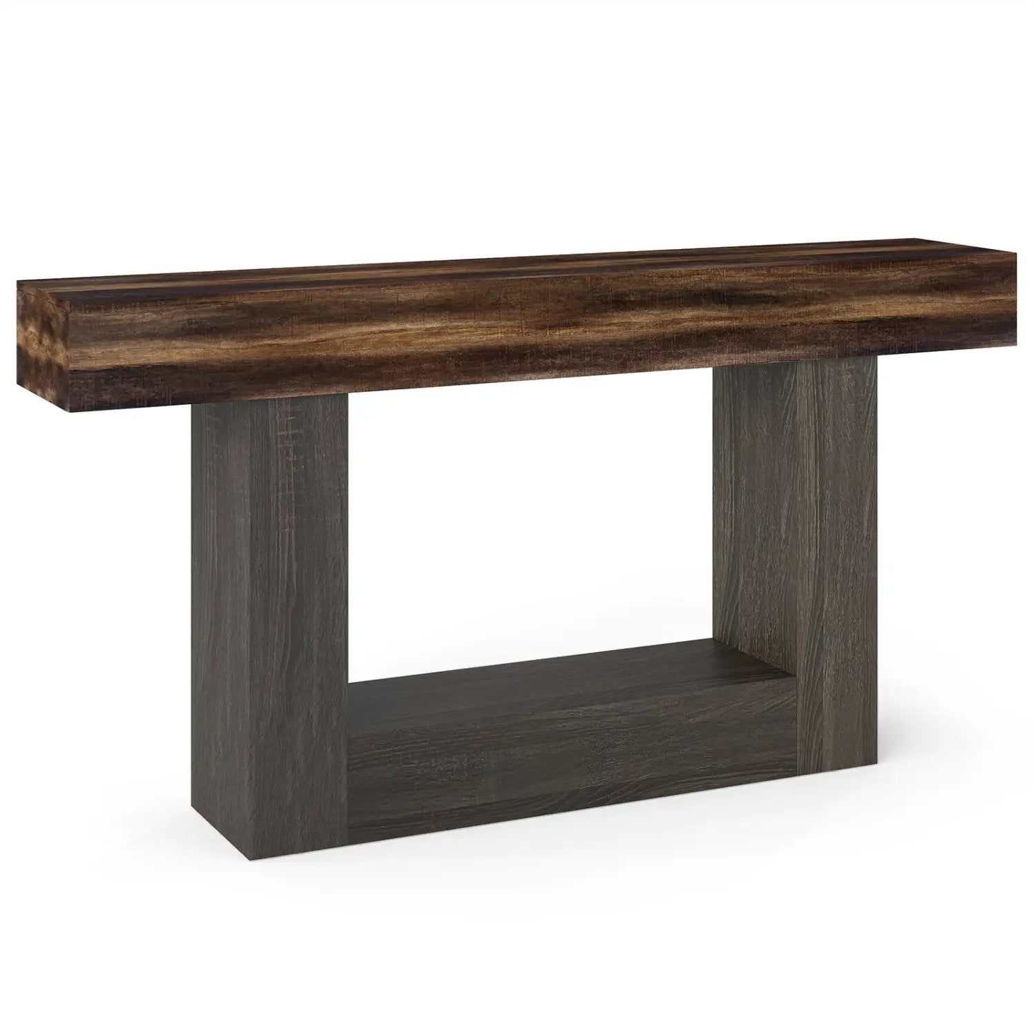 2-Tier Farmhouse Console Table 63" Long with Storage Shelf by DirectDeals