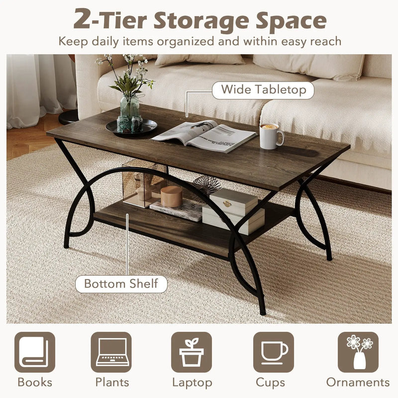2-Tier Rectangle Coffee Table with Marble Pattern Top by DirectDeals