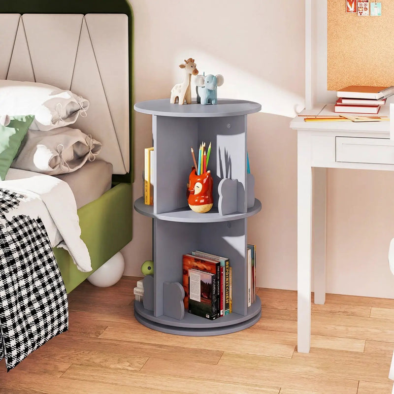 Kids Rotating Bookshelf 2-Tier Storage Rack with Bear Baffles by DirectDeals
