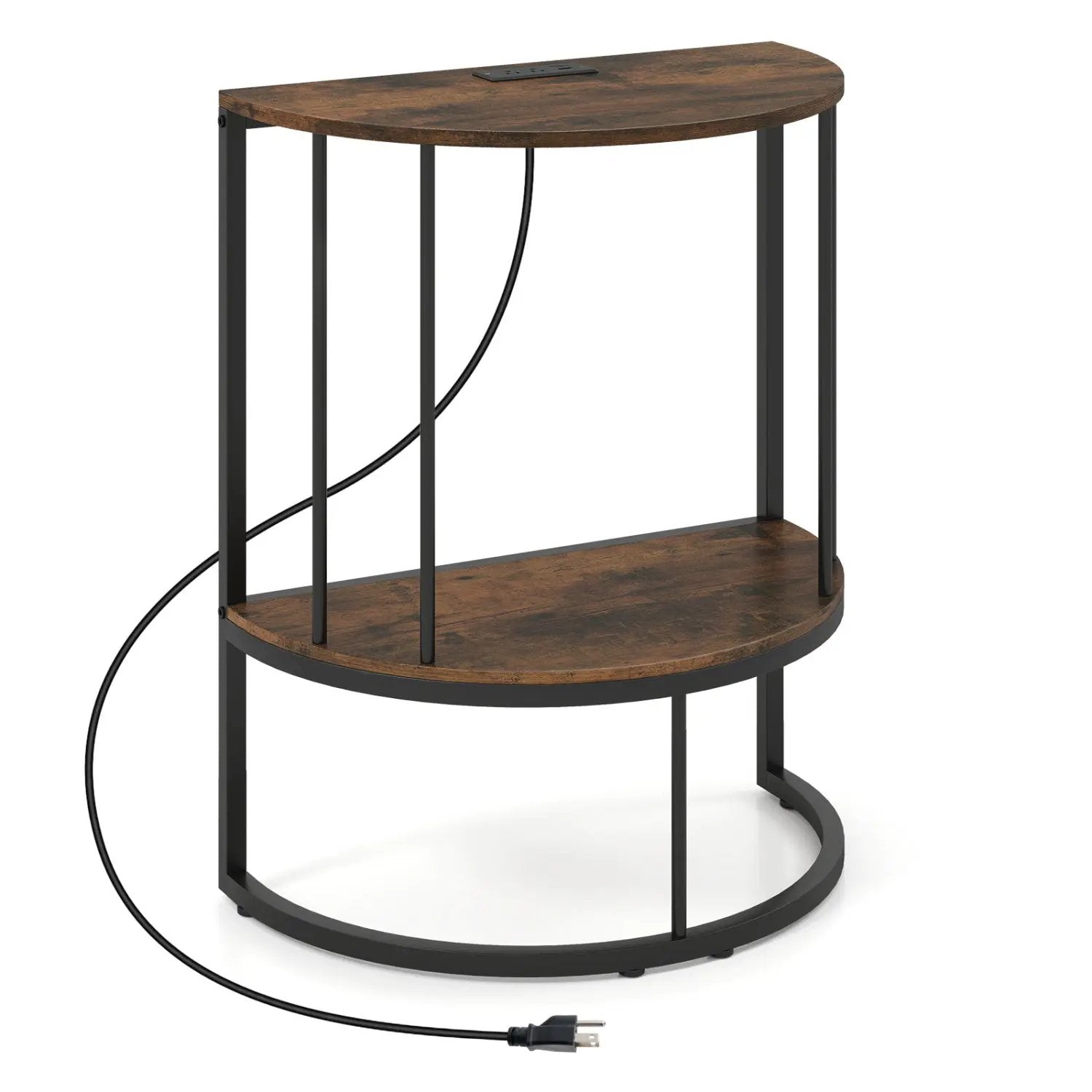 Half Moon Console Table with Power Outlets & Storage Shelf by DirectDeals