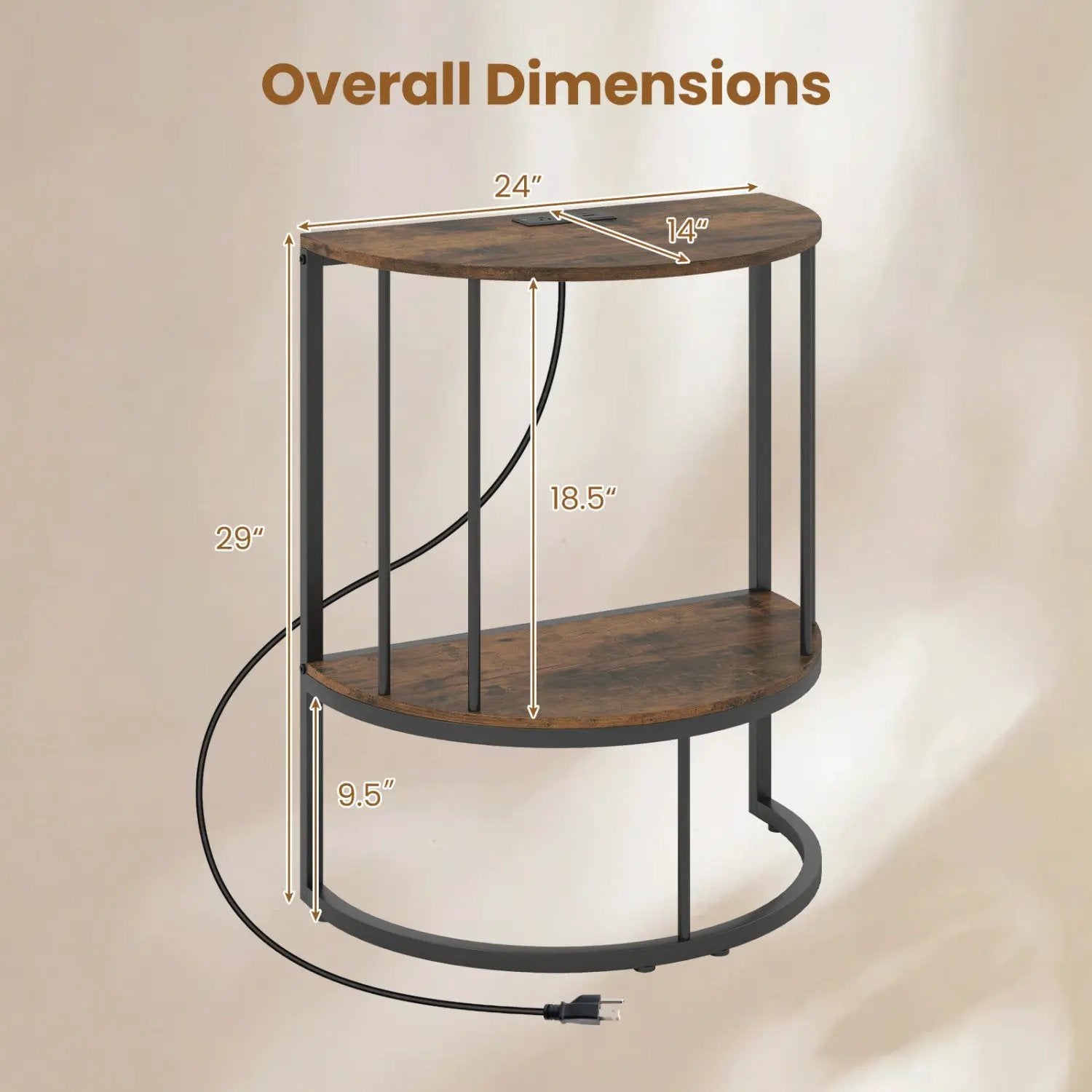 Half Moon Console Table with Power Outlets & Storage Shelf by DirectDeals