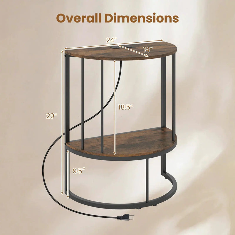 Half Moon Console Table with Power Outlets & Storage Shelf by DirectDeals