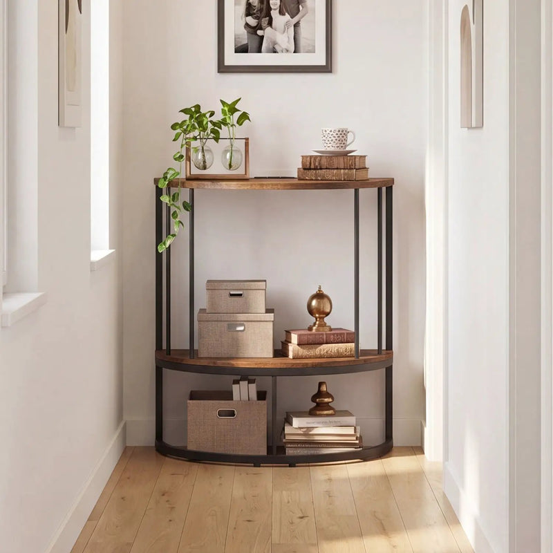 Half Moon Console Table with Power Outlets & Storage Shelf by DirectDeals