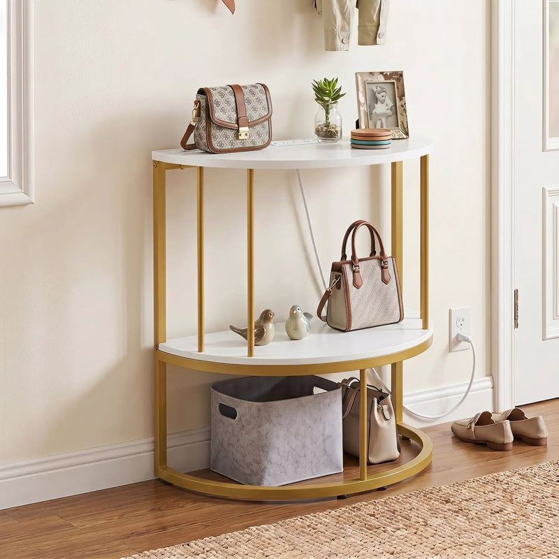 Half Moon Console Table with Power Outlets & Storage Shelf by DirectDeals