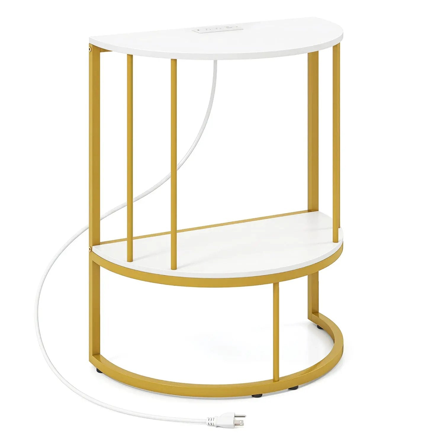 Half Moon Console Table with Power Outlets & Storage Shelf by DirectDeals