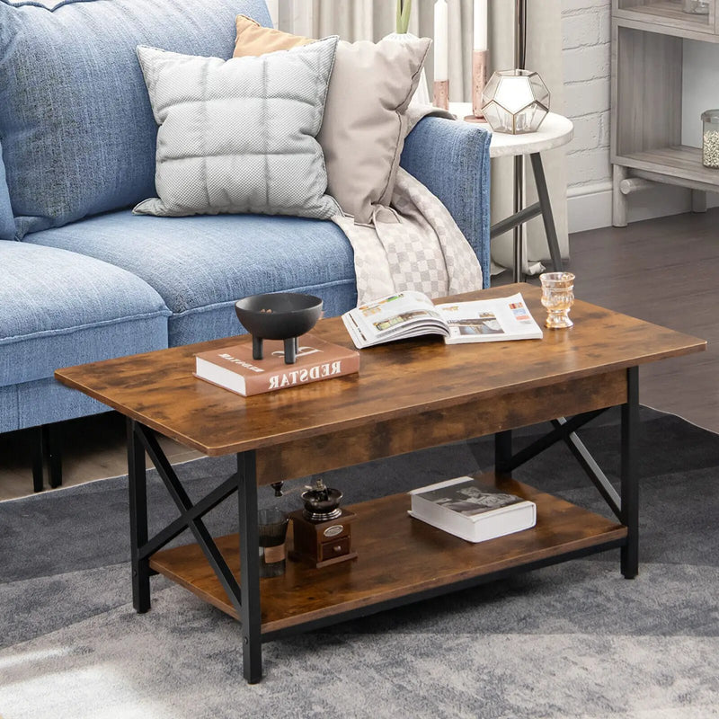 2-Tier Industrial Rectangular Coffee Table with Storage Shelf by DirectDeals