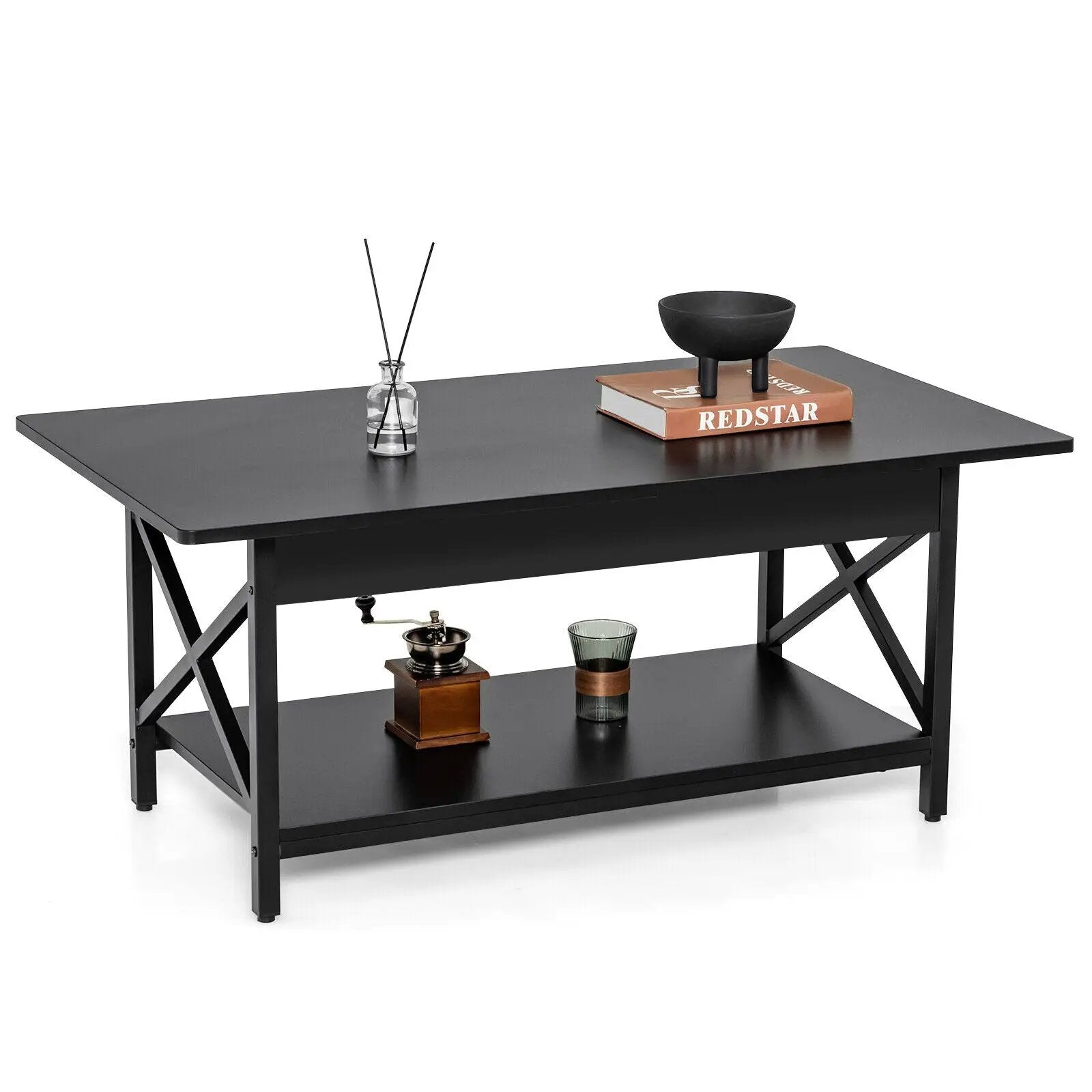 2-Tier Industrial Rectangular Coffee Table with Storage Shelf by DirectDeals