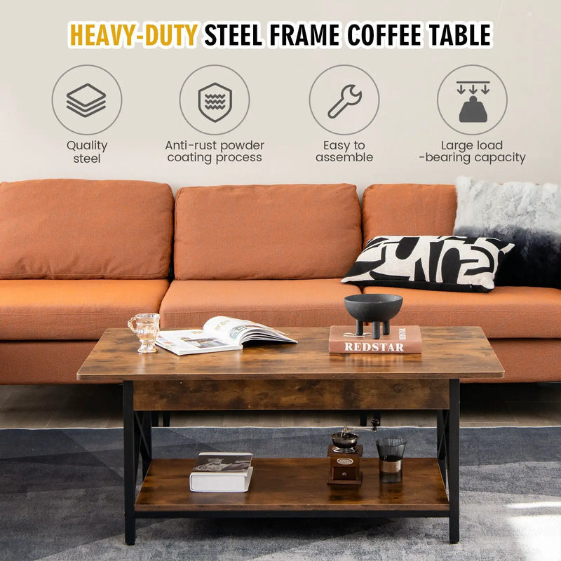 2-Tier Industrial Rectangular Coffee Table with Storage Shelf by DirectDeals