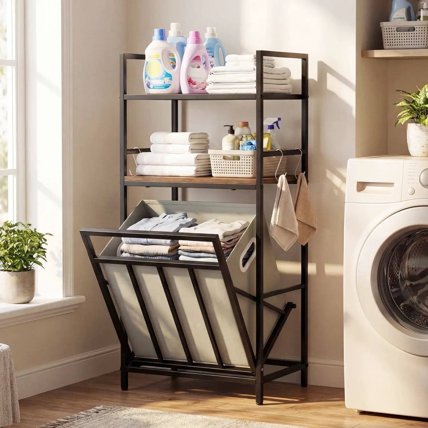 2-Tier Laundry Hamper with Tilt-out Basket-Black by DirectDeals