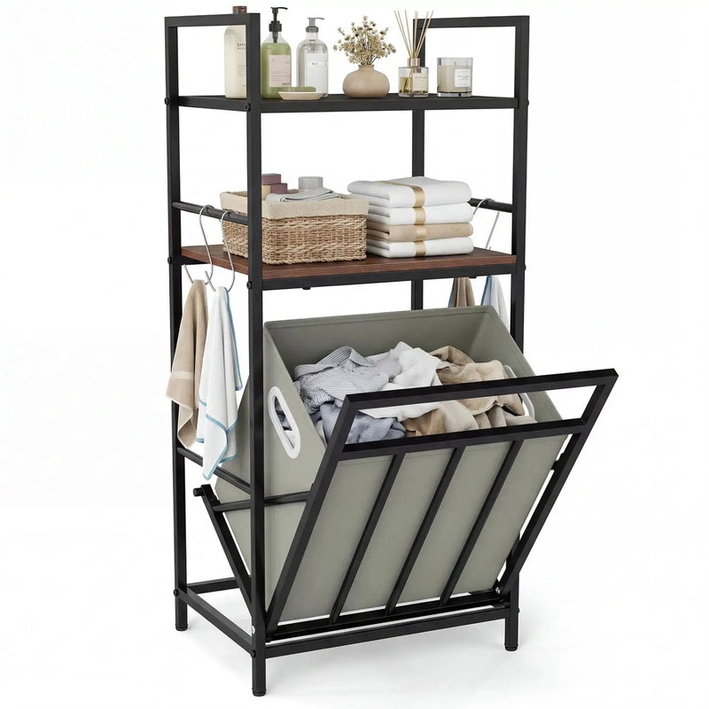 2-Tier Laundry Hamper with Tilt-out Basket-Black by DirectDeals