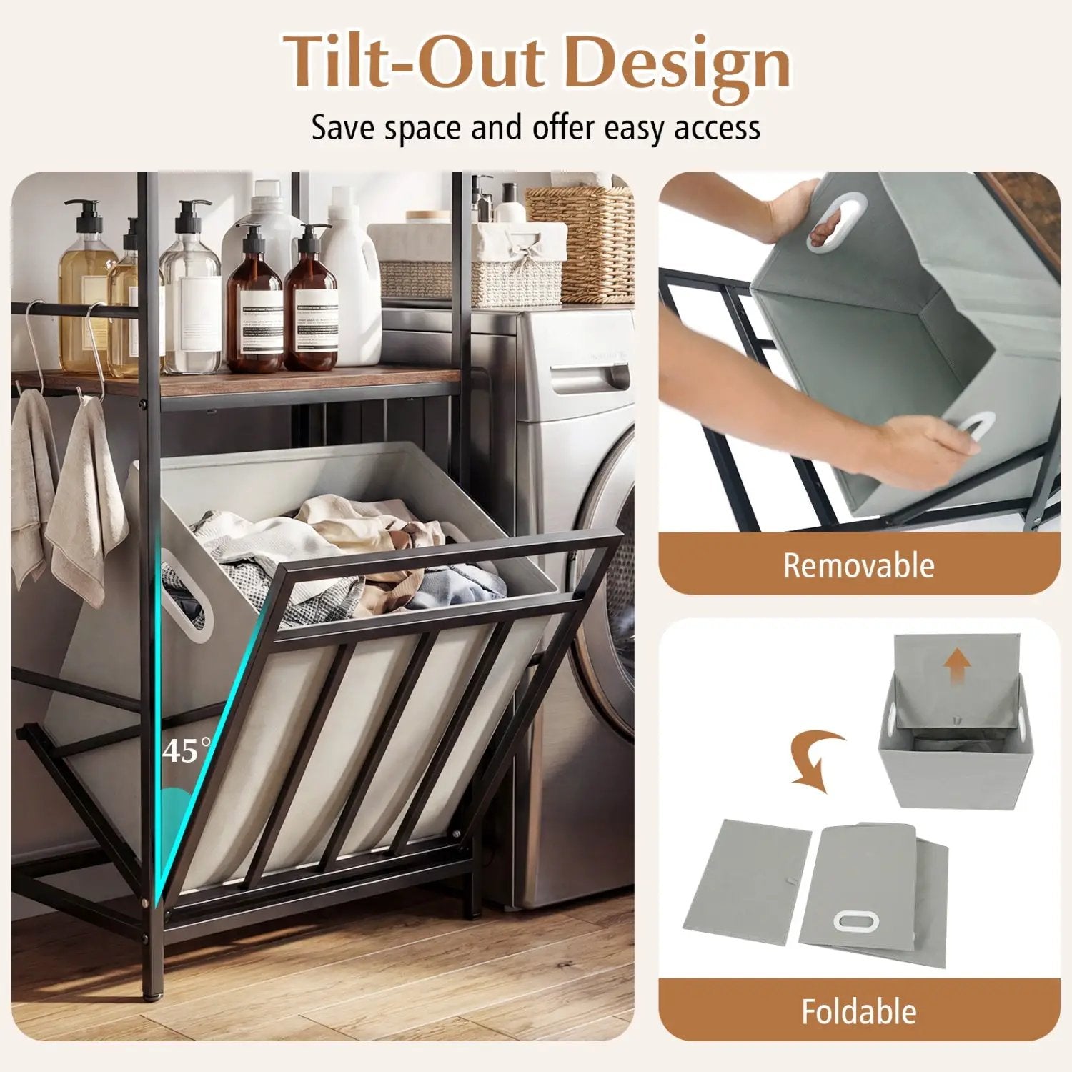 2-Tier Laundry Hamper with Tilt-out Basket-Black by DirectDeals