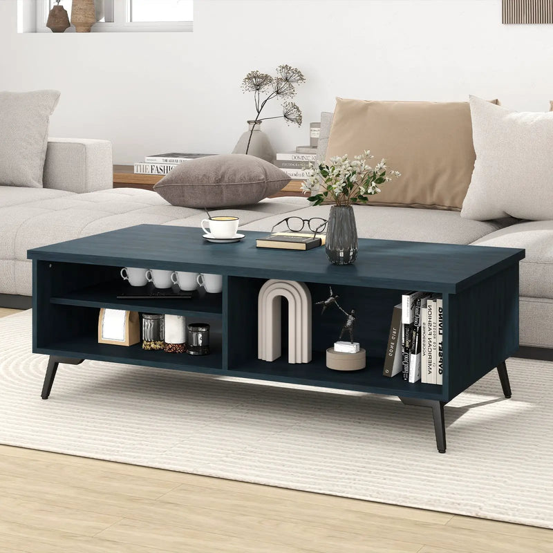 2-Tier Mid Century Modern Coffee Table with Storage Shelves Compartments by DirectDeals