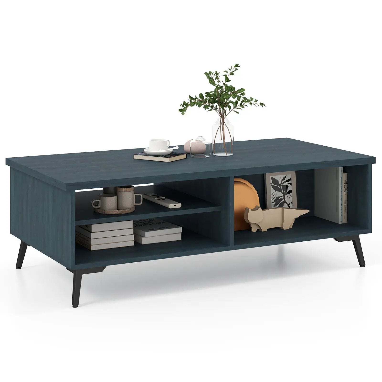 2-Tier Mid Century Modern Coffee Table with Storage Shelves Compartments by DirectDeals