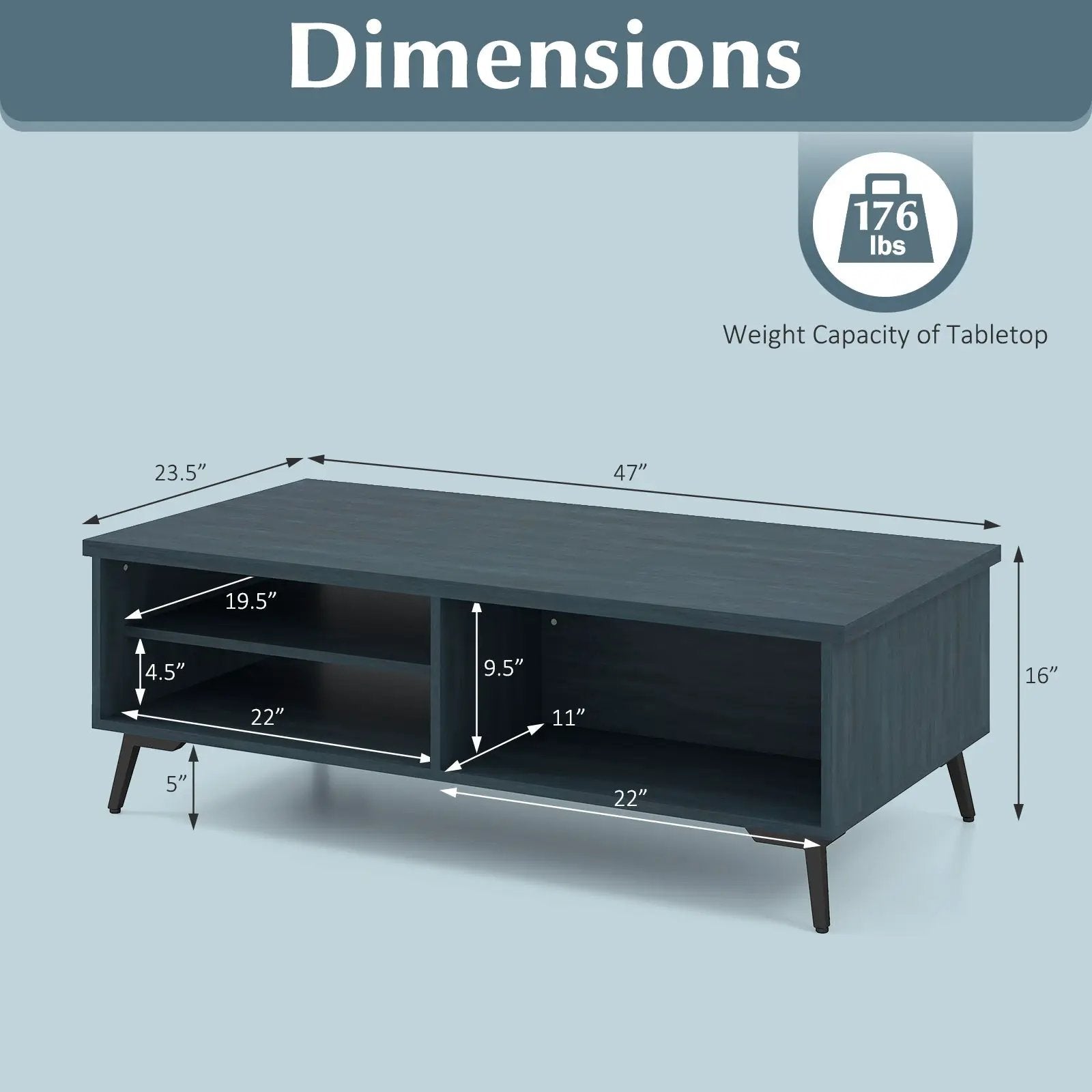 2-Tier Mid Century Modern Coffee Table with Storage Shelves Compartments by DirectDeals