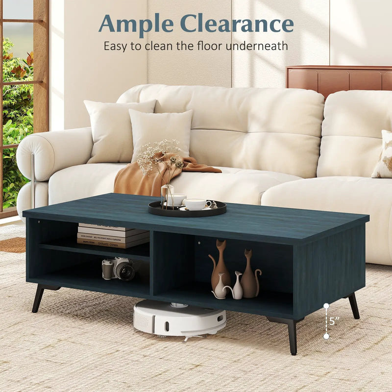 2-Tier Mid Century Modern Coffee Table with Storage Shelves Compartments by DirectDeals