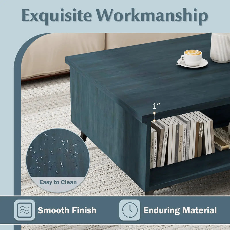 2-Tier Mid Century Modern Coffee Table with Storage Shelves Compartments by DirectDeals