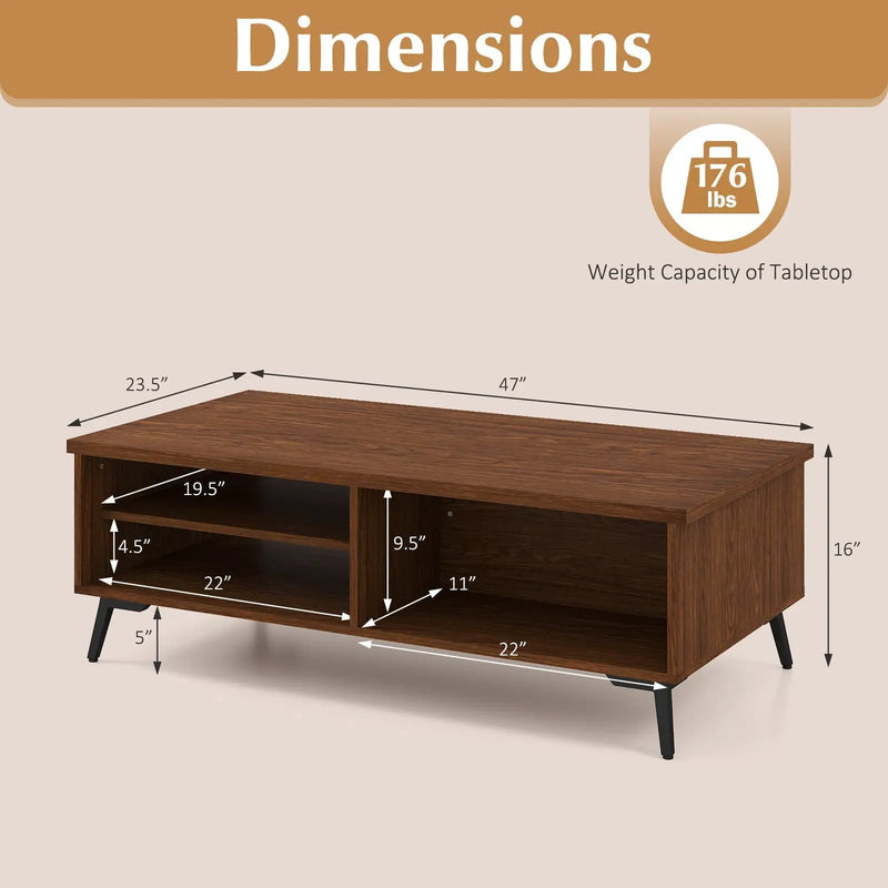 2-Tier Mid Century Modern Coffee Table with Storage Shelves Compartments by DirectDeals