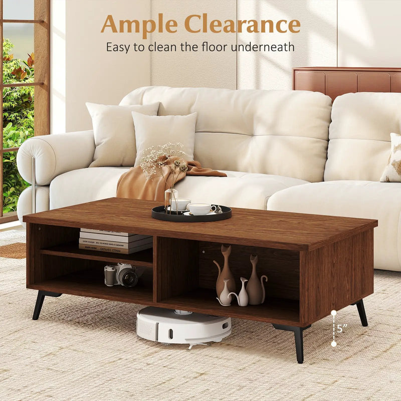 2-Tier Mid Century Modern Coffee Table with Storage Shelves Compartments by DirectDeals