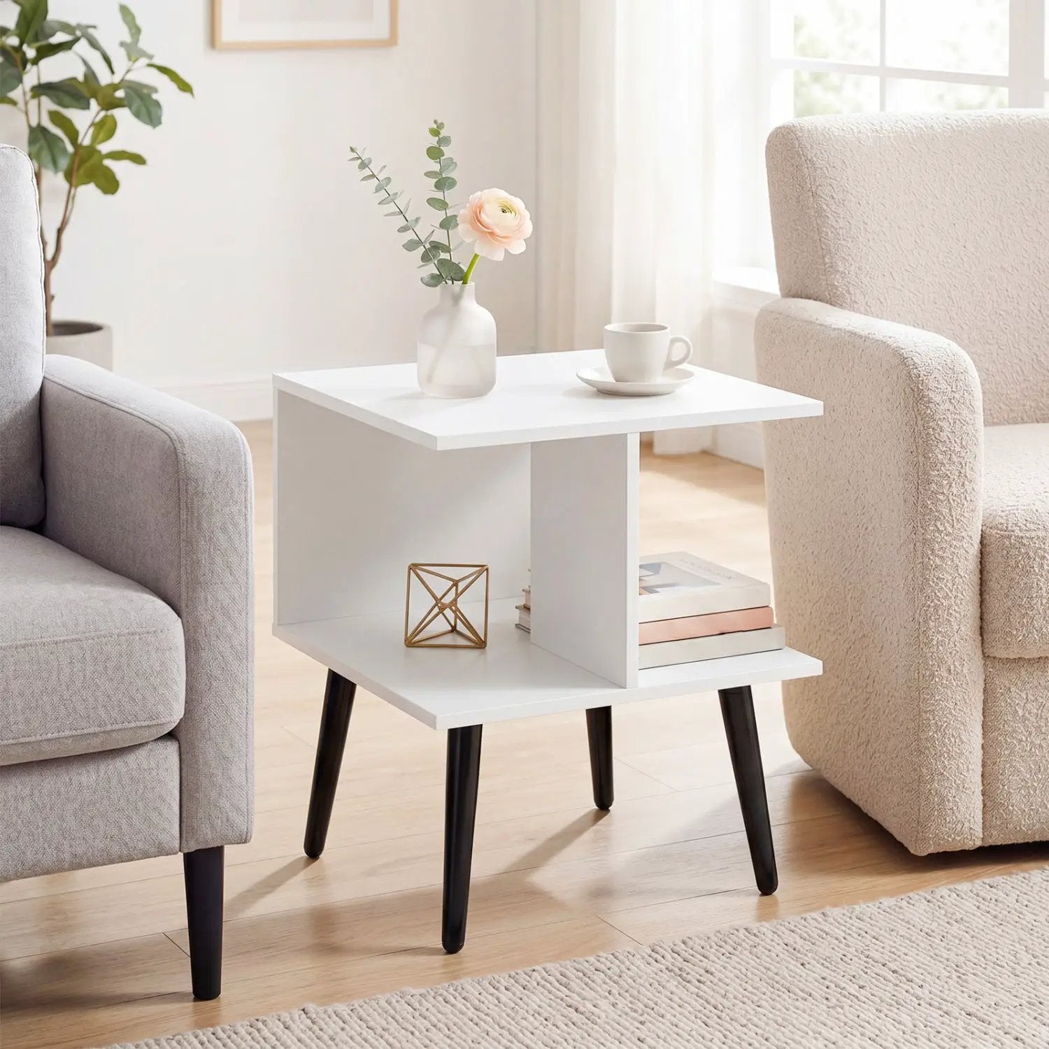 2-Tier End Table with Storage Compartments White by DirectDeals