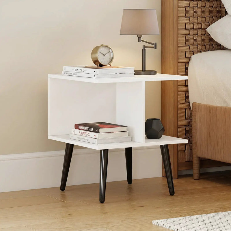 2-Tier End Table with Storage Compartments White by DirectDeals