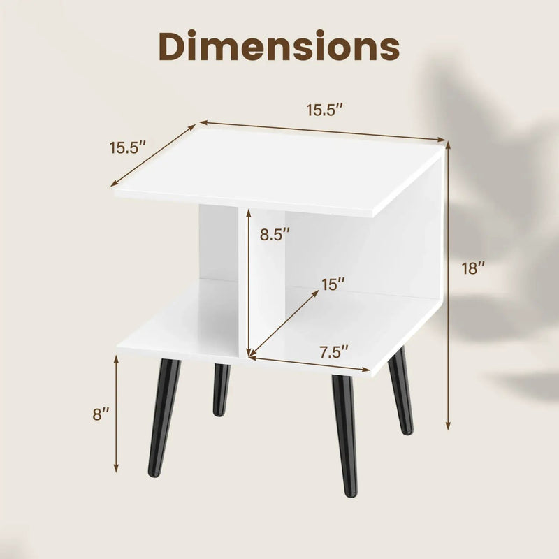2-Tier End Table with Storage Compartments White by DirectDeals