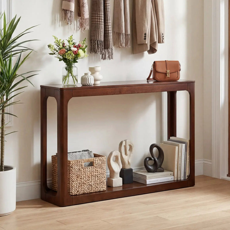 2-Tier Mid Century Wood Console Table with Storage Shelf by DirectDeals