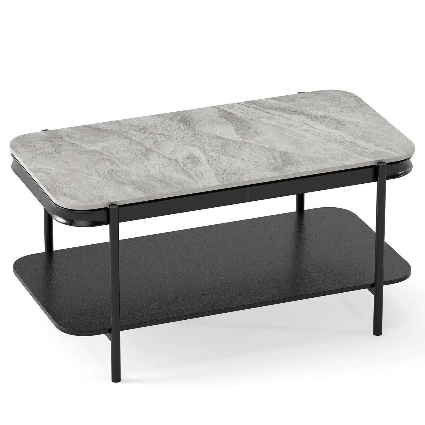 2-Tier Modern Rectangular Coffee Table with Sintered Stone Top by DirectDeals
