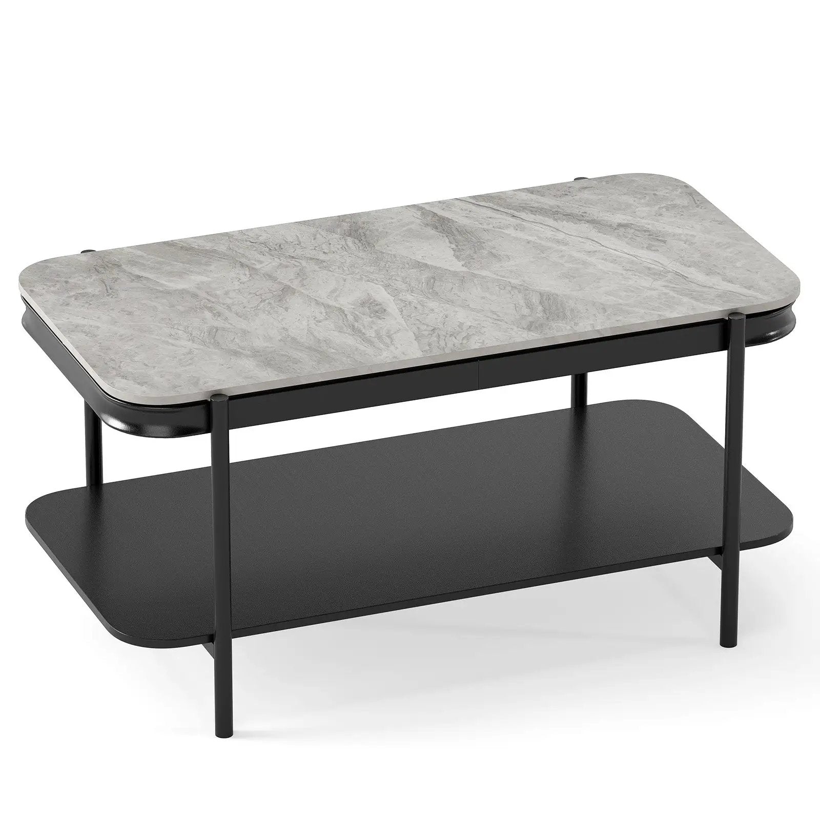 2-Tier Modern Rectangular Coffee Table with Sintered Stone Top by DirectDeals