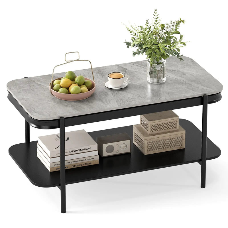 2-Tier Modern Rectangular Coffee Table with Sintered Stone Top by DirectDeals