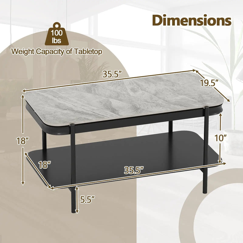 2-Tier Modern Rectangular Coffee Table with Sintered Stone Top by DirectDeals