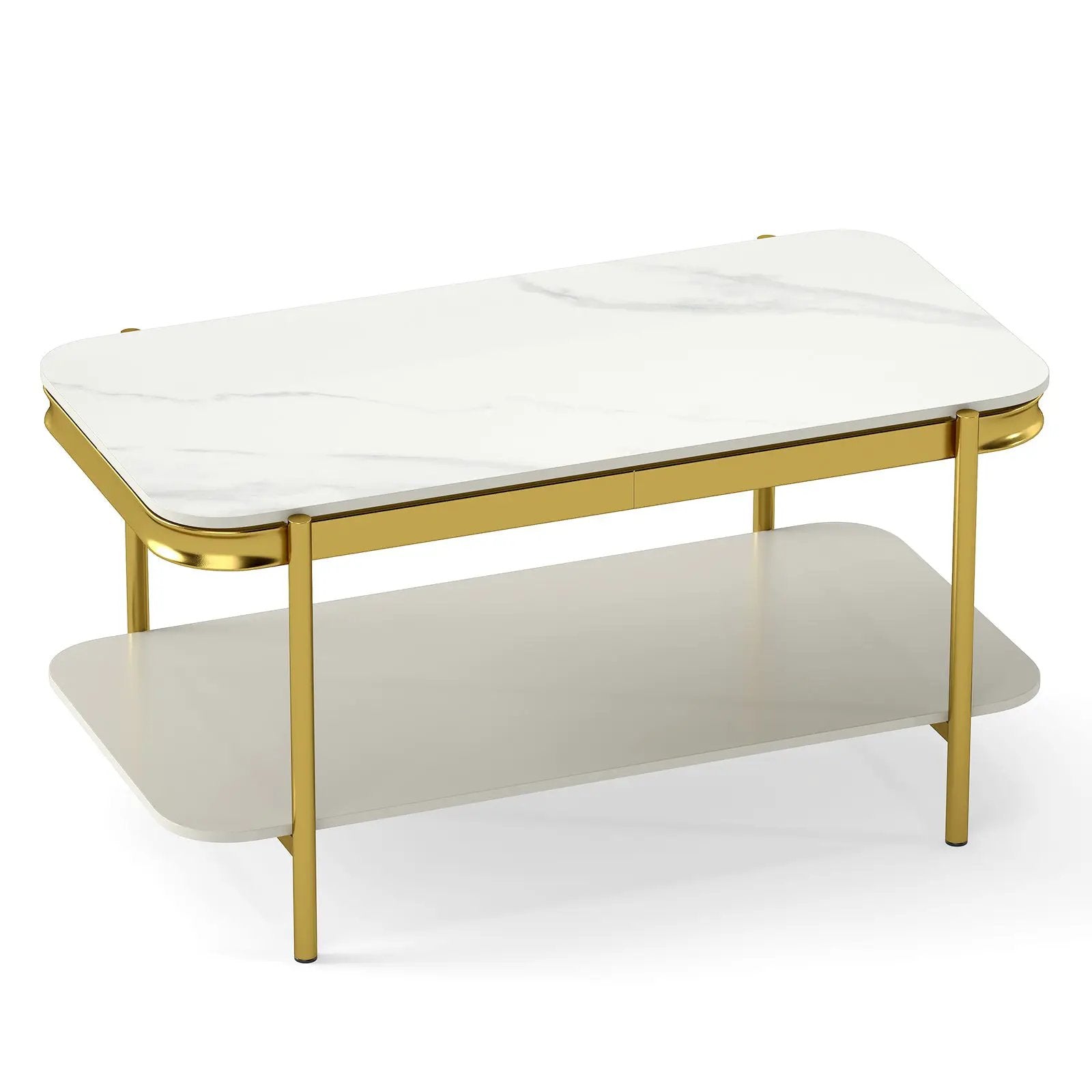 2-Tier Modern Rectangular Coffee Table with Sintered Stone Top by DirectDeals