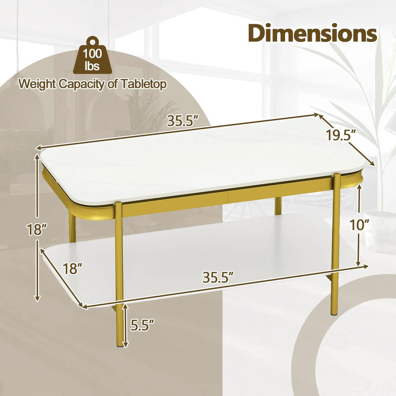 2-Tier Modern Rectangular Coffee Table with Sintered Stone Top by DirectDeals