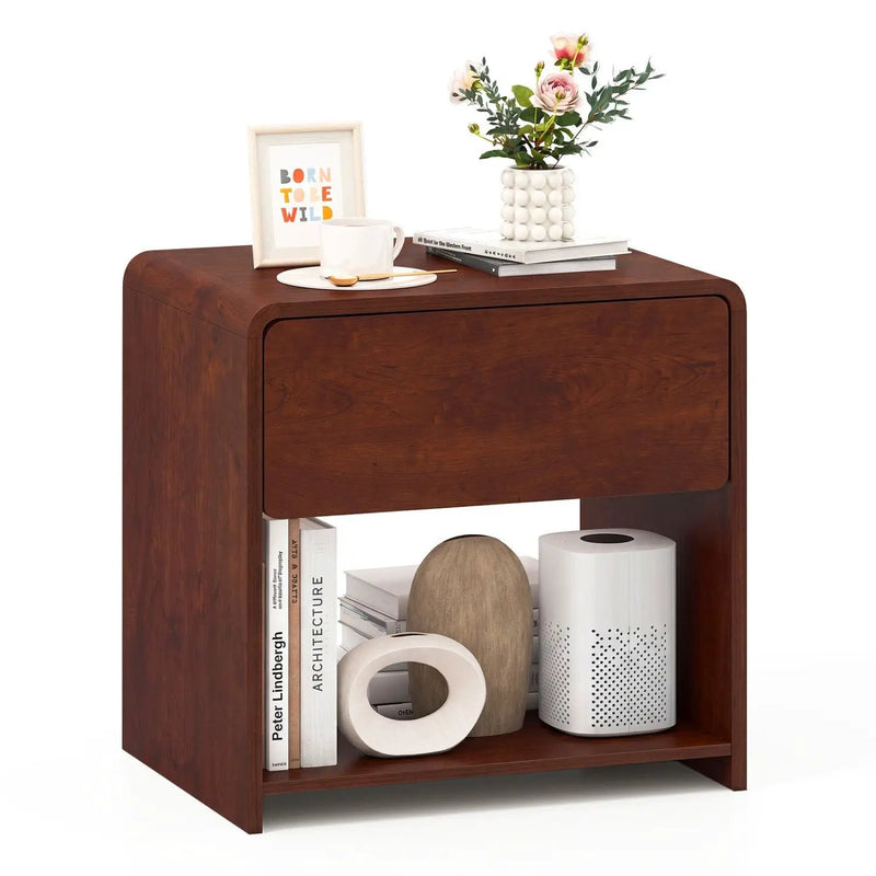 2-Tier Nightstand with Drawer and Open Shelf - Walnut by DirectDeals