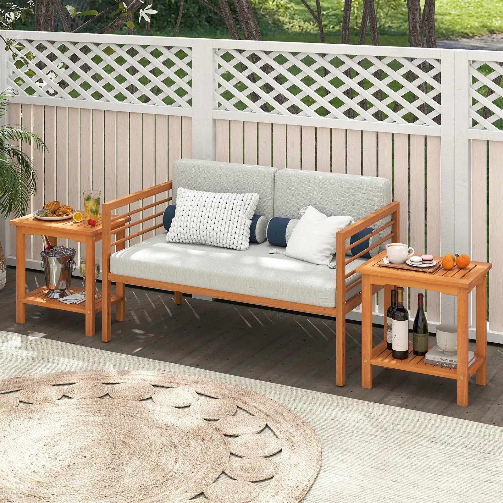 2-Tier Outdoor Acacia Wood Side Table with Slatted Tabletop and Storage Shelf by DirectDeals