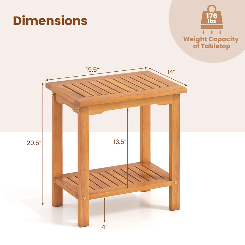 2-Tier Outdoor Acacia Wood Side Table with Slatted Tabletop and Storage Shelf by DirectDeals