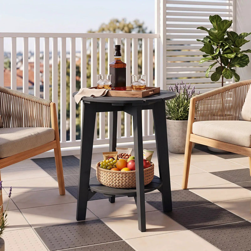 Eucalyptus Wood Outdoor Side Table with Storage Shelf by DirectDeals