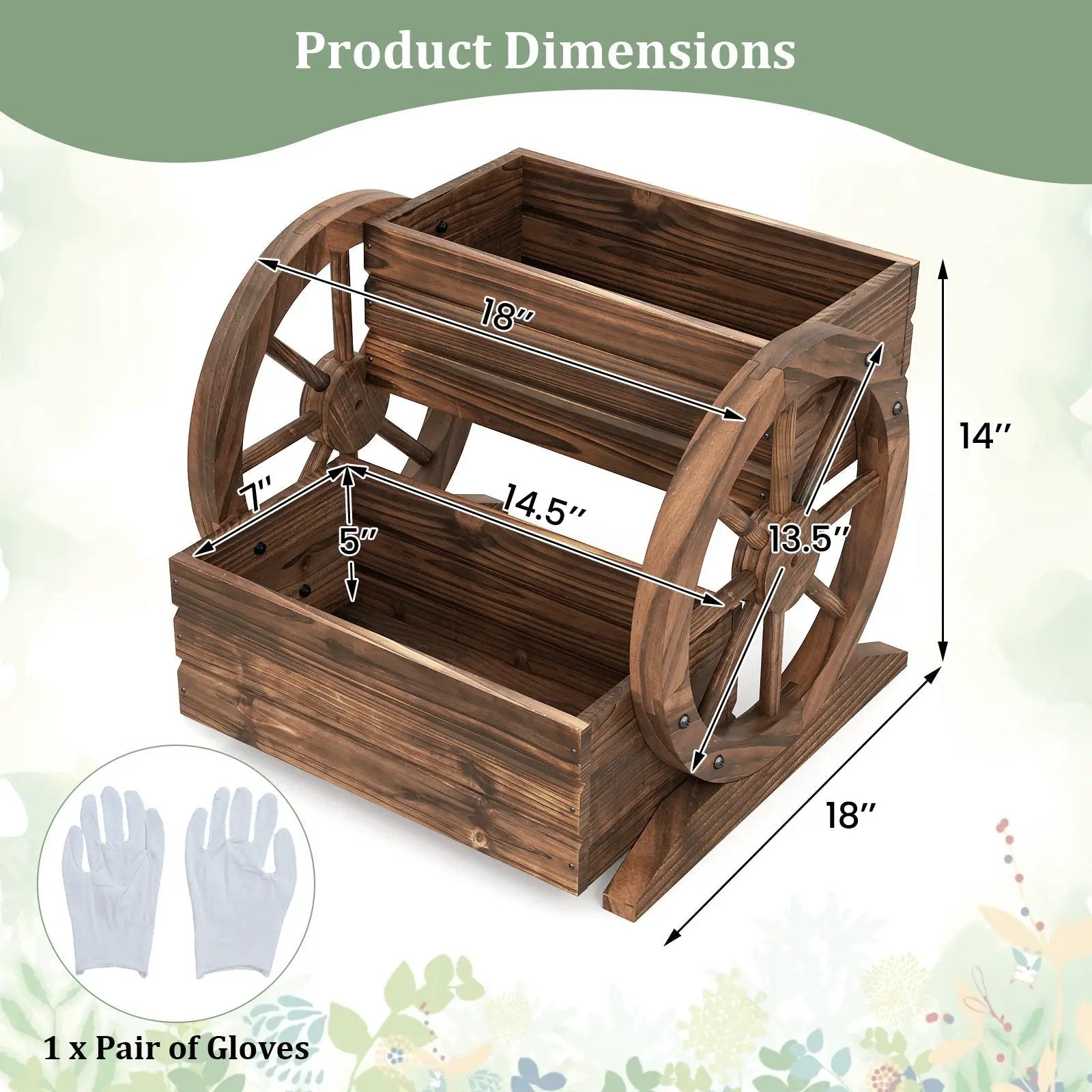 2-Tier Raised Garden Bed Rustic Wood Wagon Shape with Drainage Holes and Wheels-Coffee by DirectDeals