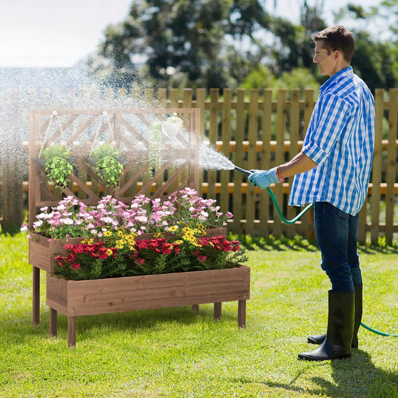 2-Tier Raised Garden Bed with Trellis-Brown by DirectDeals