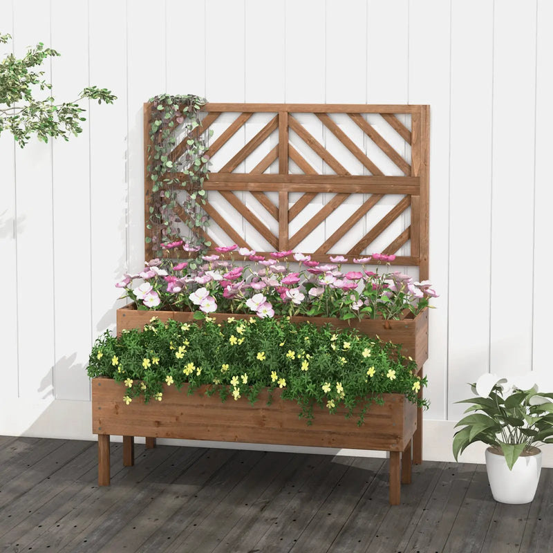2-Tier Raised Garden Bed with Trellis-Brown by DirectDeals