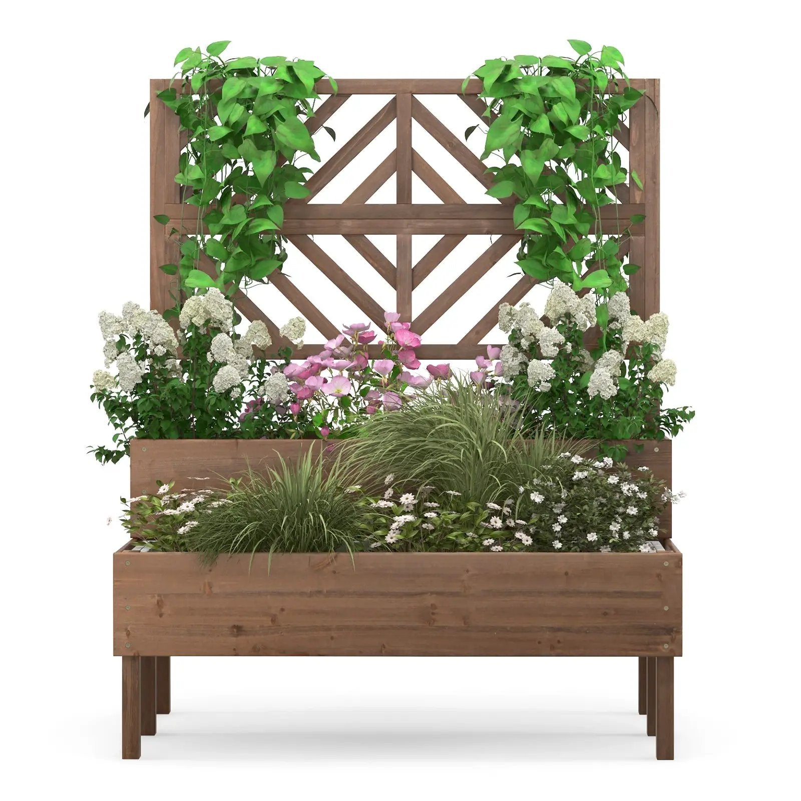 2-Tier Raised Garden Bed with Trellis-Brown by DirectDeals