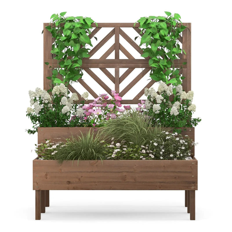 2-Tier Raised Garden Bed with Trellis-Brown by DirectDeals