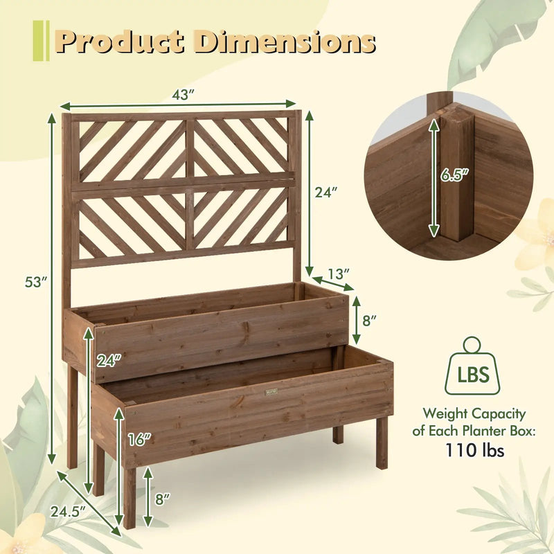 2-Tier Raised Garden Bed with Trellis-Brown by DirectDeals