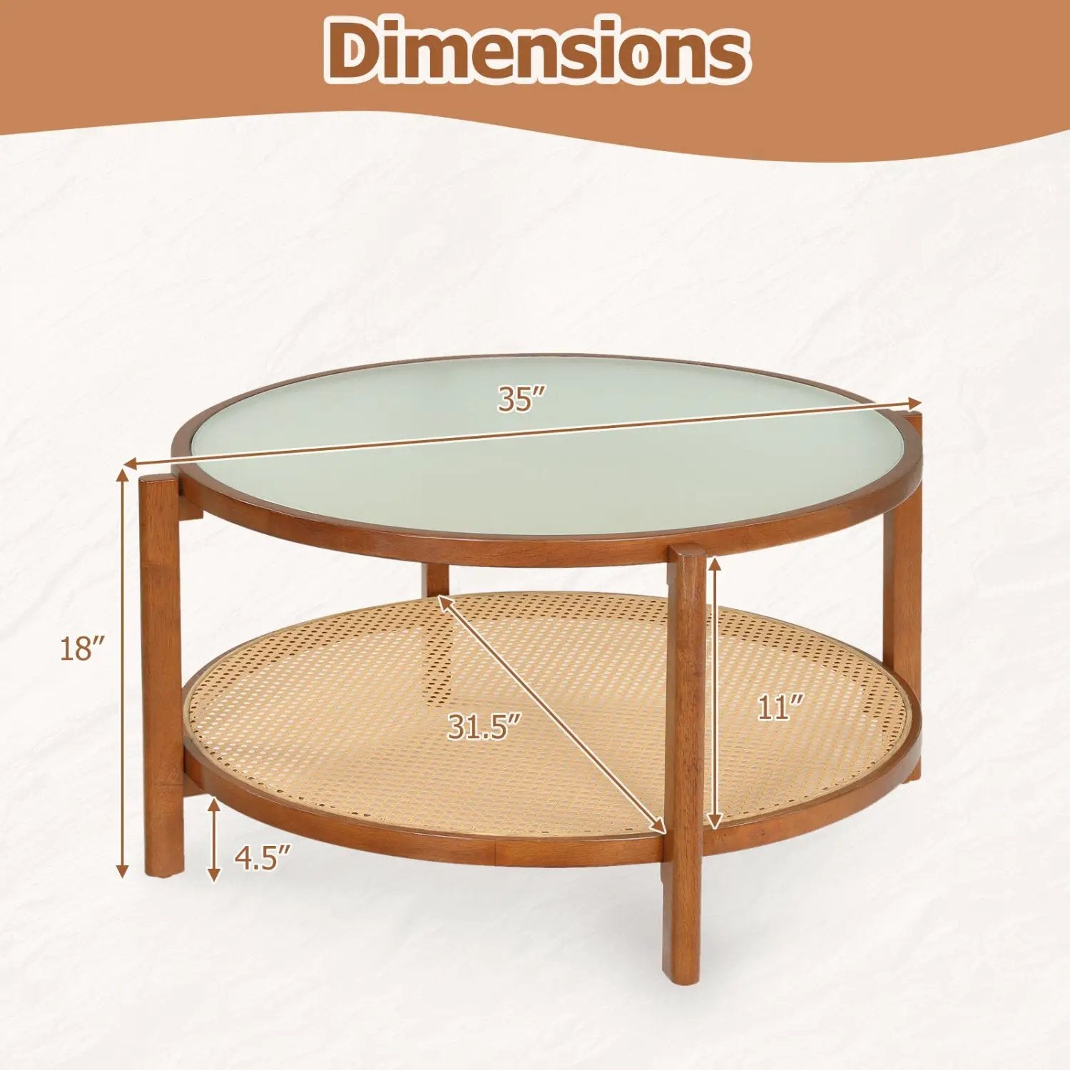 2-Tier Rattan Coffee Table with Frosted Glass Top by DirectDeals