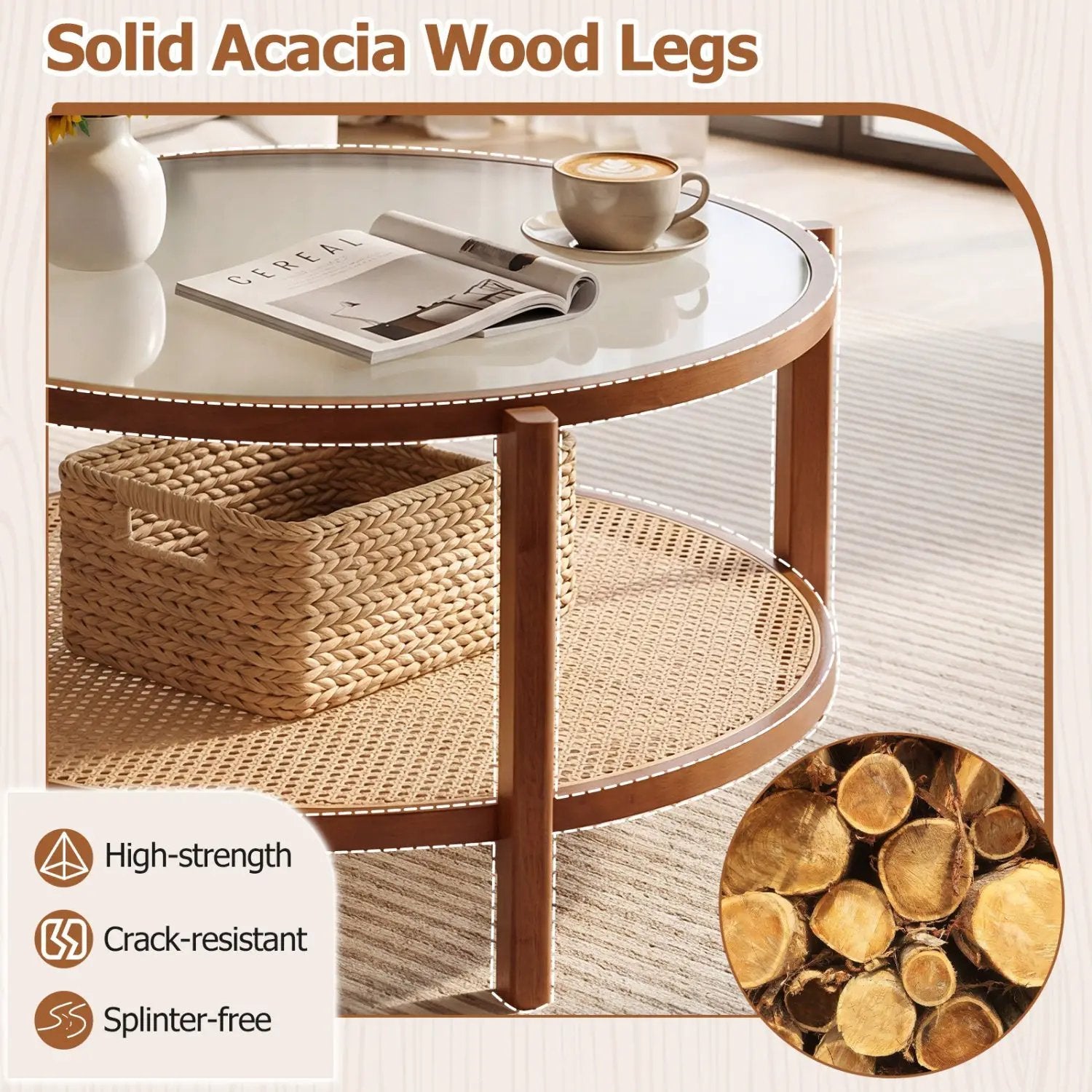 2-Tier Rattan Coffee Table with Frosted Glass Top by DirectDeals