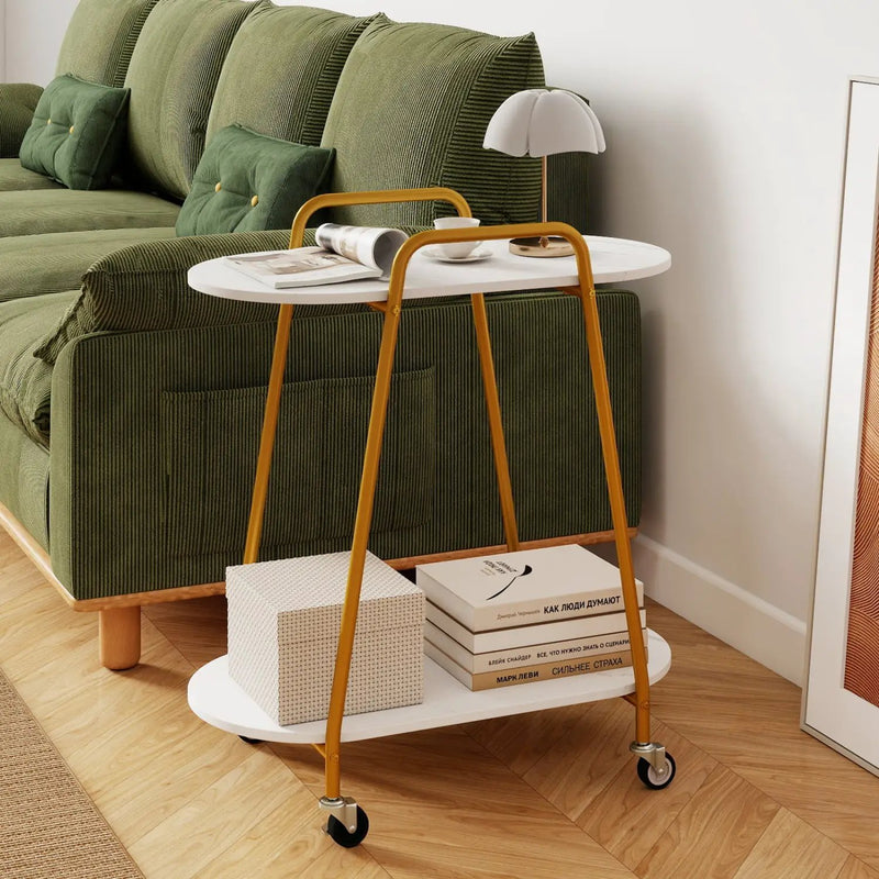 Rolling End Table with Faux Marble Top - 2-Tier Storage by DirectDeals