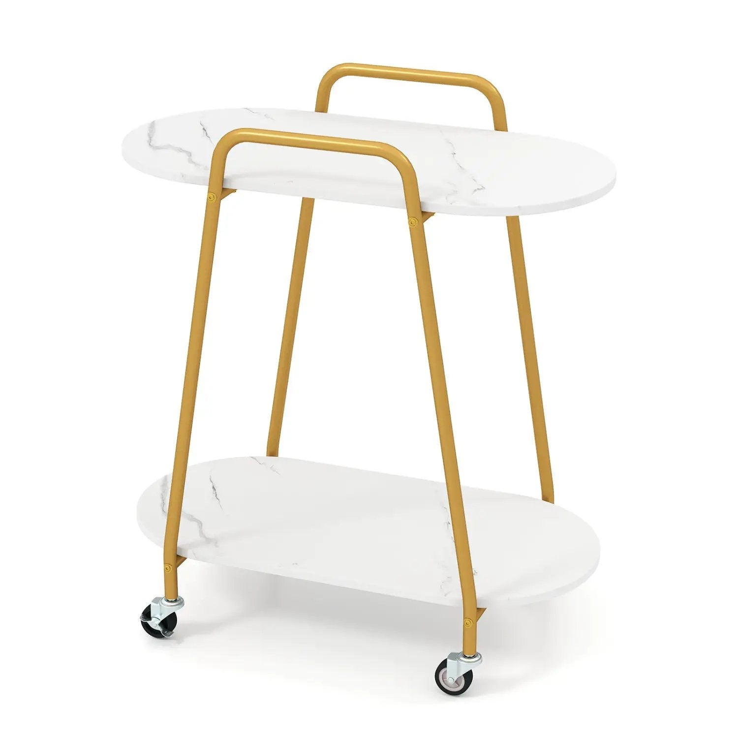 Rolling End Table with Faux Marble Top - 2-Tier Storage by DirectDeals