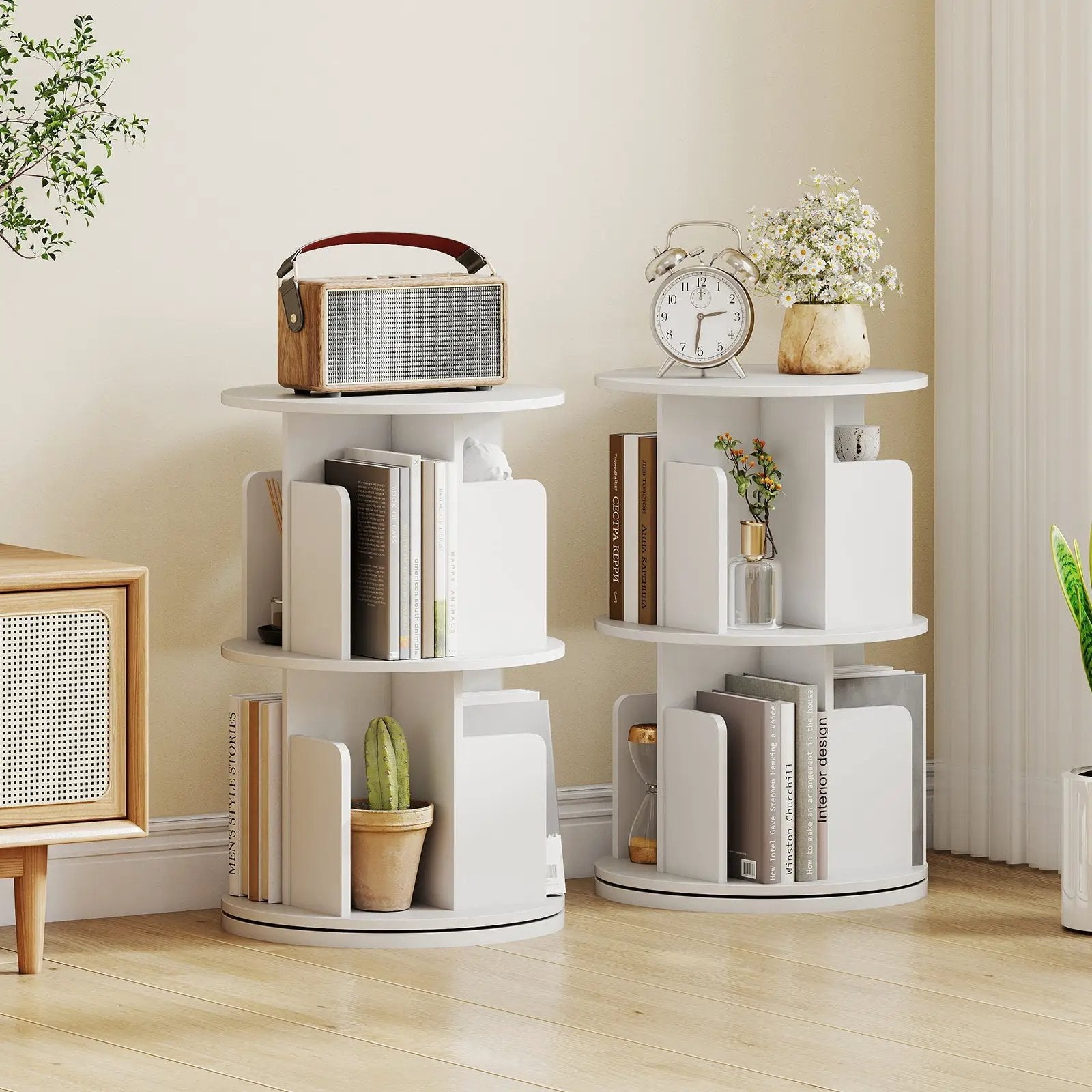 2-Tier Rotating Bookshelf with Dividers and Anti-falling Baffles by DirectDeals